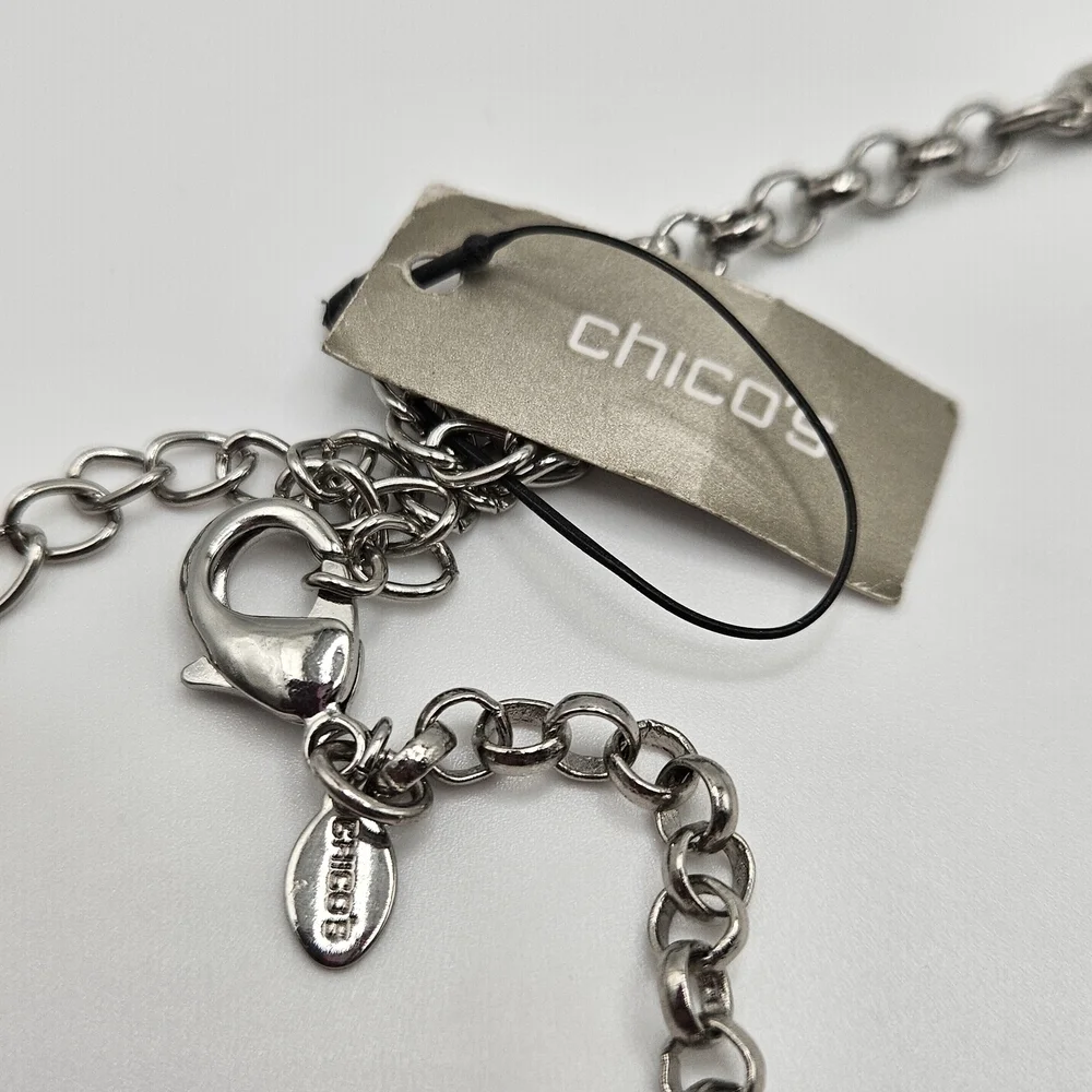 NEW Chico's Cinda Black Lucite Statement Dangle Necklace Silver Tone